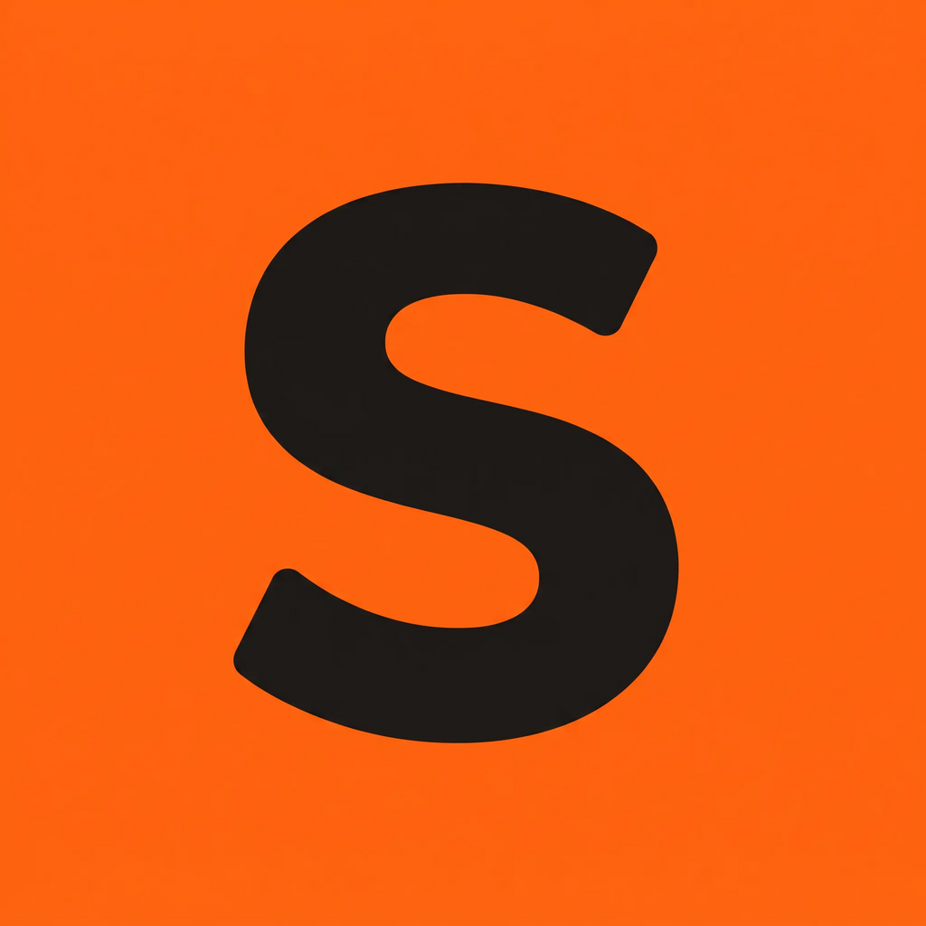 Sortd app icon, a near-black S on an orange field